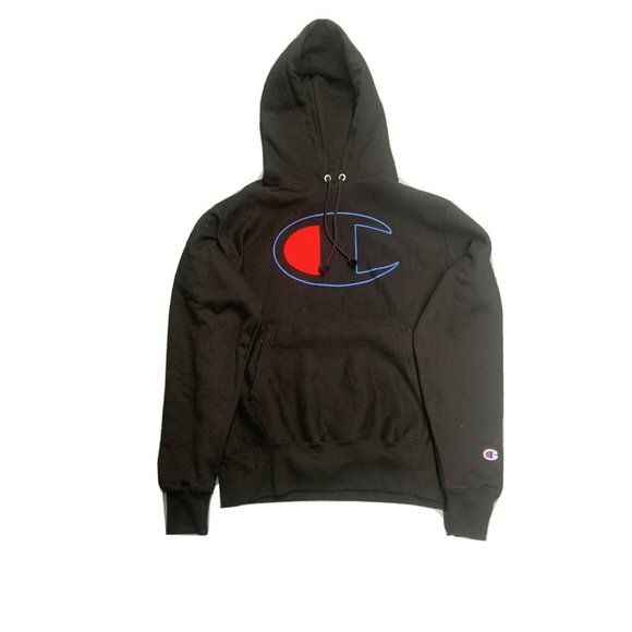 NEW Champion Reverse Weave Large C Logo Black Hoodie NEW YORK USA SZ Medium M - Picture 2 of 3